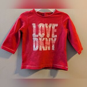 🆕 DKNY Love Sparkly Graphic Red Long Sleeve Tee Baby Girl 3 Months ♥️